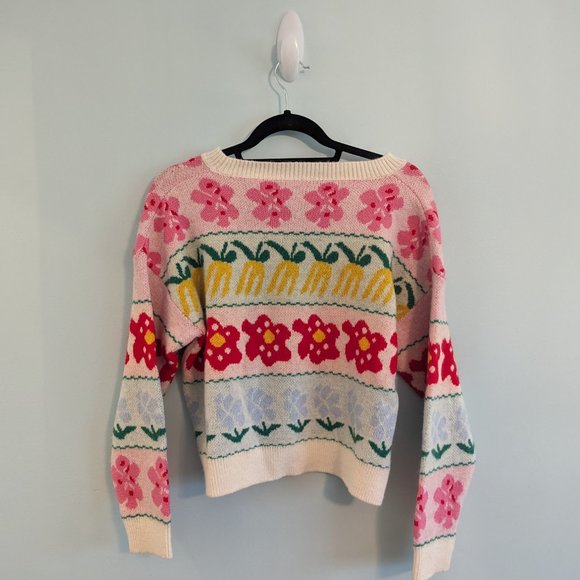 Dreamers by Debut Cropped Style Multi Colour Patterned Sweater - Picture 3 of 13